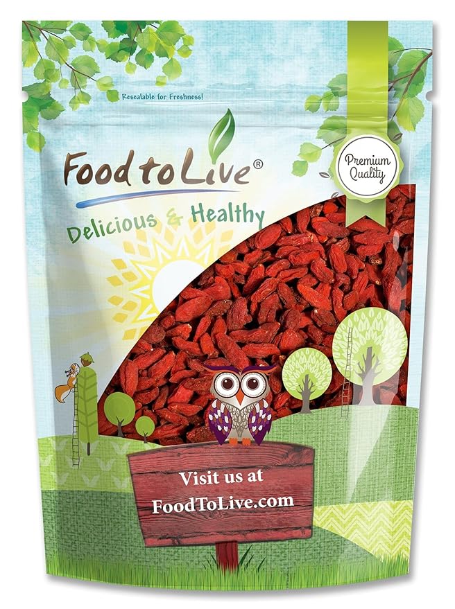Food to Live Goji Berries 3 Pounds Sun-Dried Large and Juicy Unsweetened Vegan Bulk. High in Iron Vitamins A and C. Fruit Snack. For Baked Goods Tea Smoothie Yogurt Oatmeal