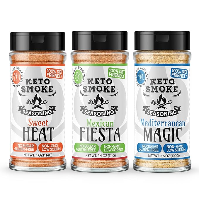 Spice Journey Trio – Keto Smoke 3-Pack: Sweet Heat + Mexican Fiesta + Mediterranean Magic (Small Bottles) | Sweet Zesty &amp Herbaceous | Keto-Friendly Sugar-Free Low Sodium