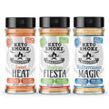 Spice Journey Trio – Keto Smoke 3-Pack: Sweet Heat + Mexican Fiesta + Mediterranean Magic (Small Bottles) | Sweet Zesty &amp Herbaceous | Keto-Friendly Sugar-Free Low Sodium