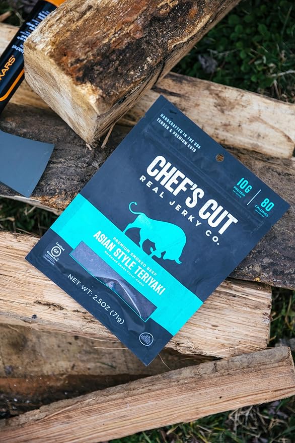 Chef's Cut Beef Jerky Meat Teriyaki (2.5 Ounce Bags Pack of 4) - High Protein 10g Protein 80 Calories Gluten-Free Premium Lean Smoked Beef Keto Friendly Snack Low Carb Snack