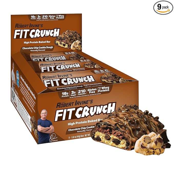 FITCRUNCH Snack Size Protein Bars 6-Layer Baked Bar 3g of Sugar Gluten Free &amp Soft Cake Core (9 Bars Chocolate Chip Cookie Dough)