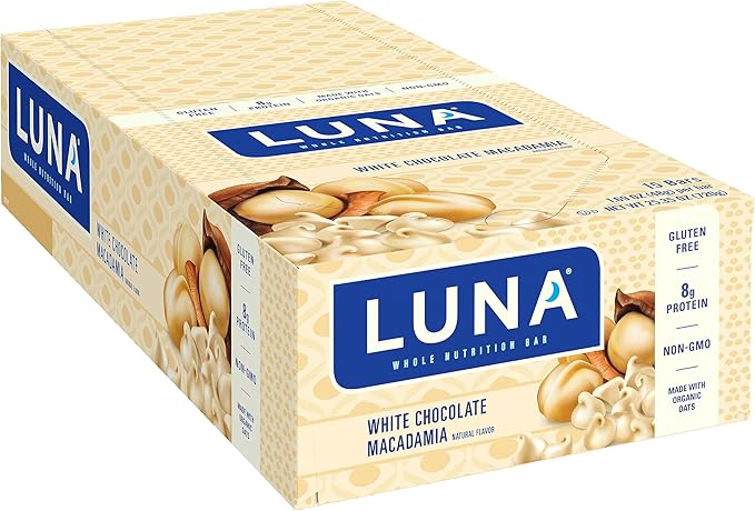 LUNA Bar - Nutz Over Chocolate Flavor - Gluten-Free - Non-GMO - 7-9g Protein - Made with Organic Oat &amp - White Chocolate Macadamia Flavor - Gluten-Free - Non-GMO - 7-9g Protein