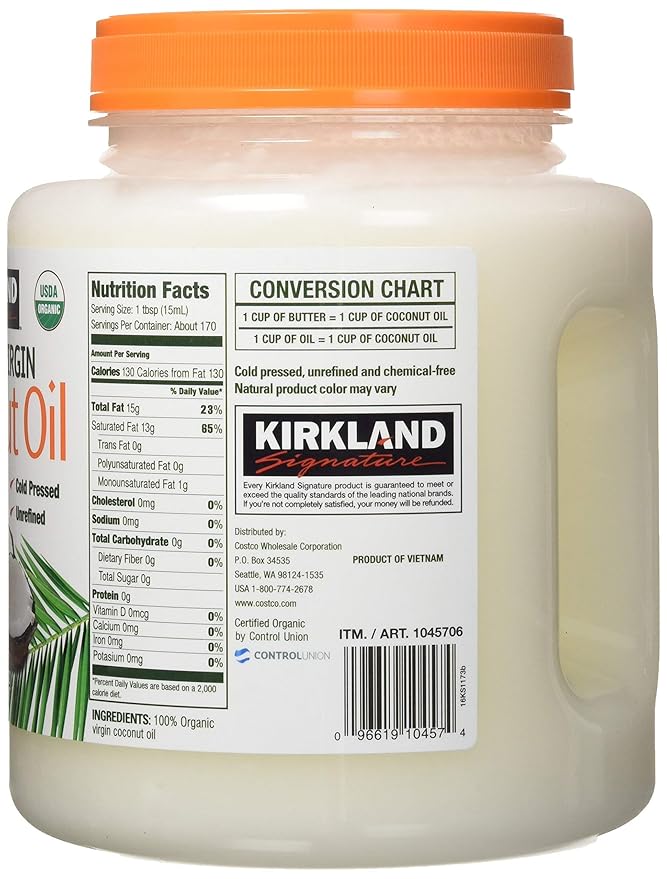 Kirkland Signature Cold Pressed Unrefined Organic Virgin Coconut Oil 84 Ounce (Pack of 2)
