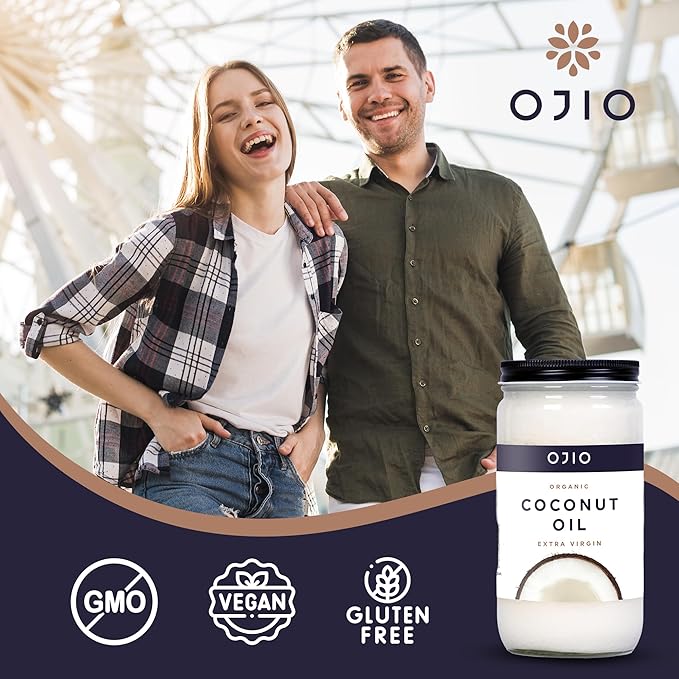 Ojio Virgin Coconut Oil – Unrefined Cold Pressed Extra Virgin Coconut Oil for Cooking Baking Skin &amp Hair Care – Gluten-Free Low-carb Keto &amp Paleo Friendly – 32 Fl Oz (Pack of 2)