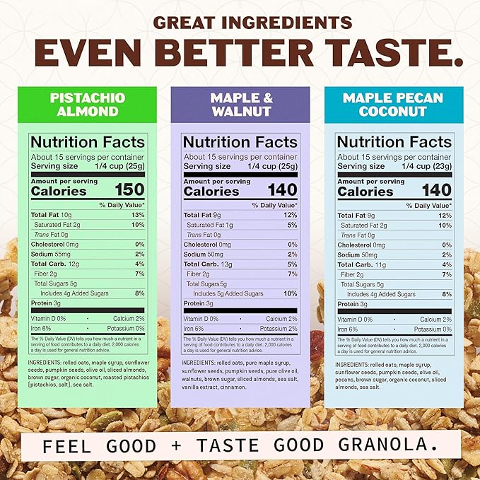 Hudson Henry Granola Trio Delight for Yogurt Snacking &amp Cereal | Maple Pecan Coconut Maple Walnut &amp Pistachio Almond Granola | Gluten Free Non-GMO Small Batch Baked | 3 Pack (12 oz Bags)