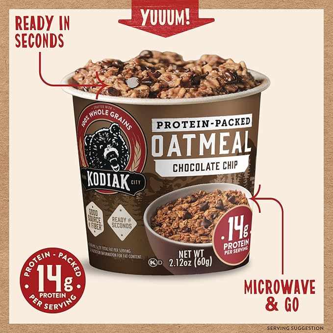 Kodiak Cakes Instant Protein Chocolate Chip Oatmeal in a Cup 2.12oz (Pack of 12)
