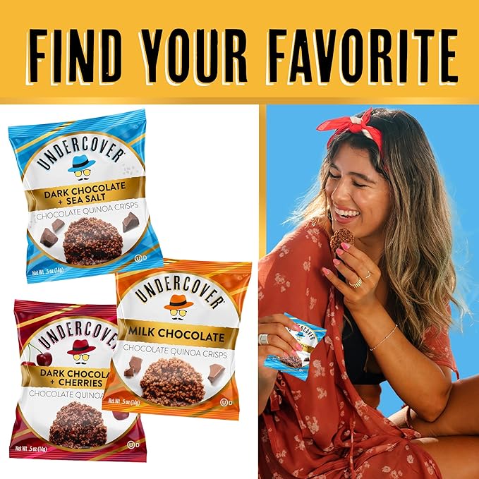 Undercover Snacks Chocolate Quinoa Crisps - Dark Chocolate + Sea Salt | 30-Count Individually Wrapped Crisps | Gluten Free Nut-Free Allergen Friendly Kosher Plant-Based AIRLINE SIZE