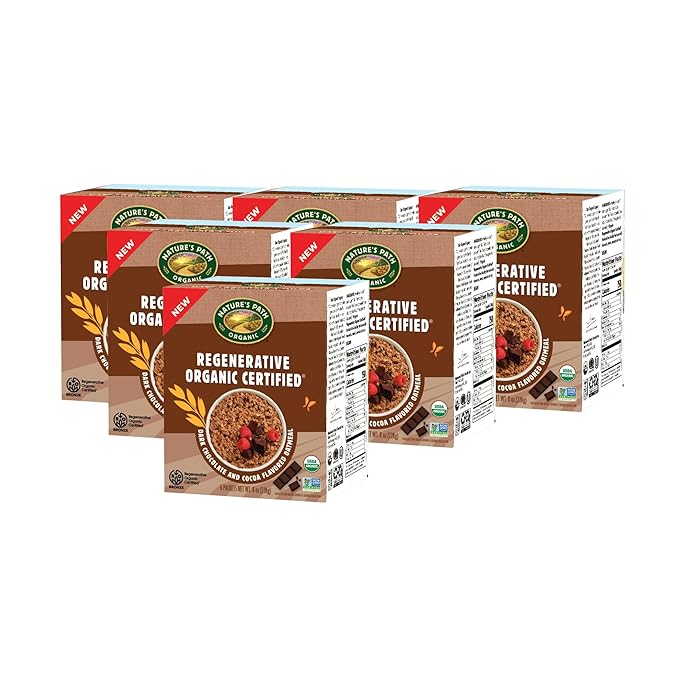 Nature's Path Organic Regenerative Organic Certified Dark Chocolate &amp Cocoa Instant Oatmeal 8 oz (Pack of 6) Non-GMO Fair Trade