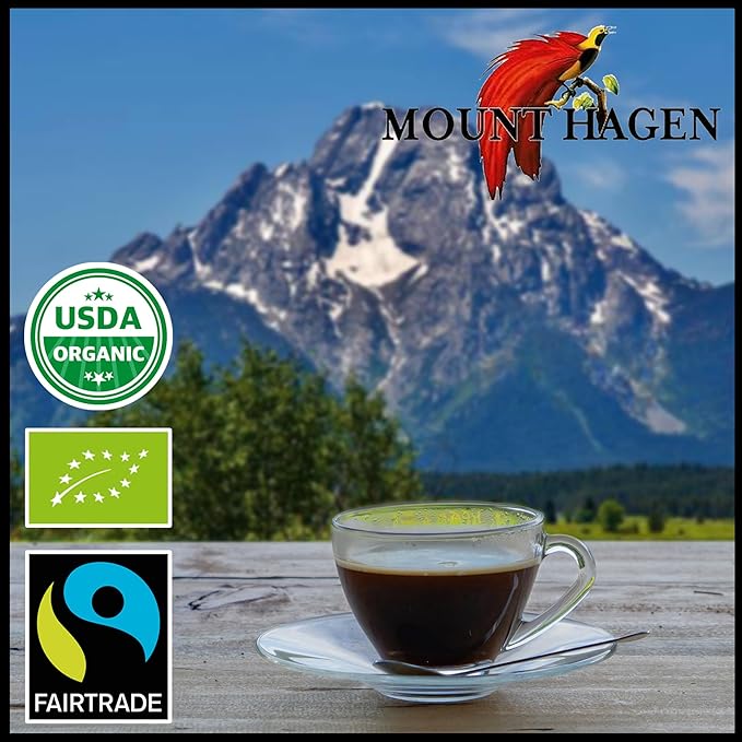Mount Hagen Instant Espresso Coffee 6 Pack Eco-friendly Organic Espresso Coffee Made From Medium Roast Arabica Beans Freeze Dried Instant Coffee Fair-Trade Kosher [6x1.76oz/50g Jar]