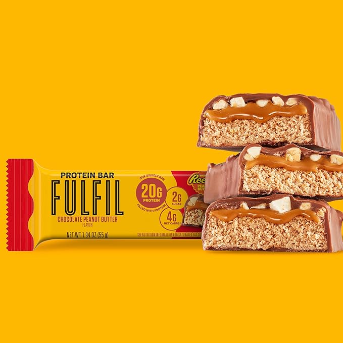 FULFIL Chocolate Peanut Butter Flavored Protein Bar Made with REESE's Peanut Butter Gluten Free with 20g Protein Pantry Staples 12 Count