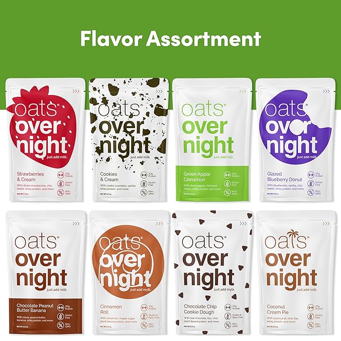 Oats Overnight Party Variety 8 Pack &amp Vegan Variety 8 Pack - High Protein High Fiber Breakfast Shake - Gluten Free Non-GMO Oatmeal