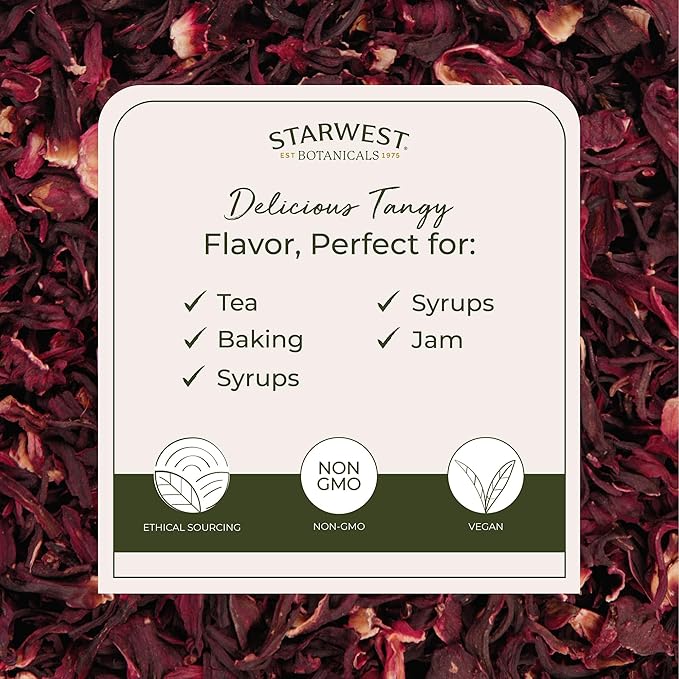 Starwest Botanicals Organic Hibiscus Flowers - Dried Hibiscus Flowers for Loose Leaf Herbal Tea Natural Source of Antioxidants Cut &amp Sifted Certified Kosher Non-GMO - Bulk 1 lb Bag (Pack of 2)