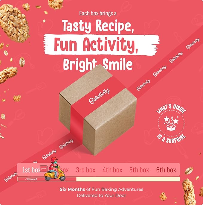 Baketivity 6-Month Baking Subscription Kit for Kids – Pre-Measured Ingredients Step-by-Step Recipes Bake-Along Videos and Hands-On Learning – Fun Gift for Boys &amp Girls