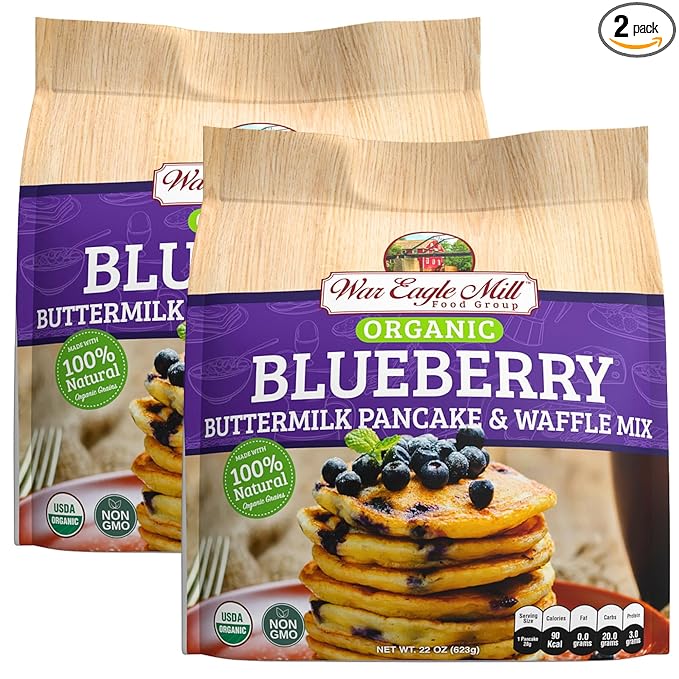 War Eagle Mill Organic Blueberry Buttermilk Pancake &amp Waffle Mix 22 oz Bag (Pack of 2)