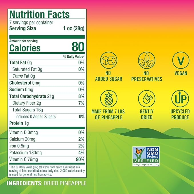 BranchOut Pineapple Chips No Sugar Added Real Dried Pineapple Chunks GentleDry Better than Freeze Dried Pineapple Healthy Vegan Snacks for Kids &amp Adults 7 oz