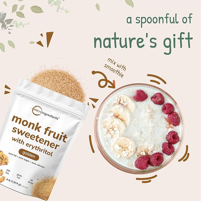 Golden Monk Fruit Sweetener with Erythritol 4 Pounds - No After Taste - Brown Sugar Substitute Keto Diet Friendly Zero Calorie Natural Sweetener for Drinks Coffee Tea Cookies No-GMO Vegan