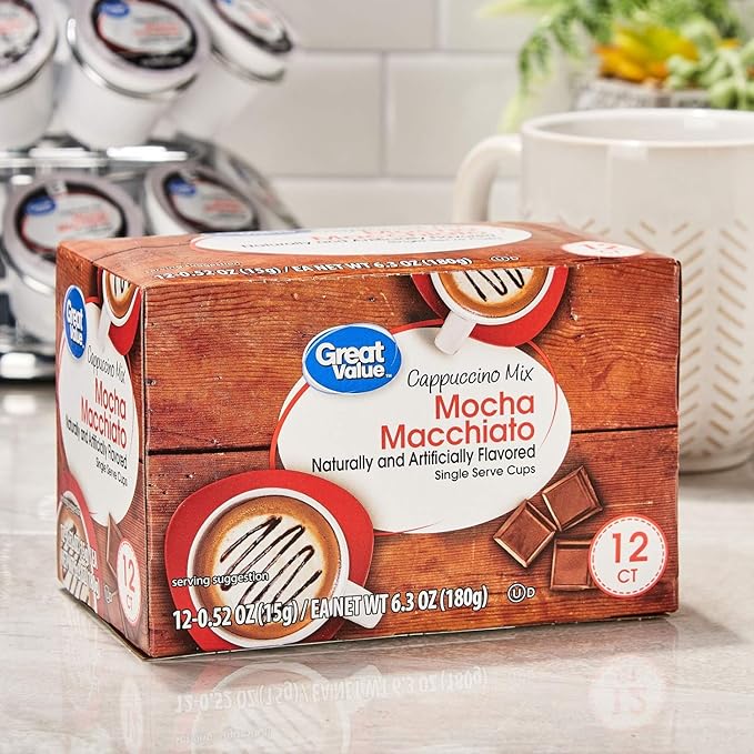 Great Value Cappuccino Coffee and Hot Drink Single Serve Pods 12 Count (Mocha Macchiato Cappuccino Pack of 2)