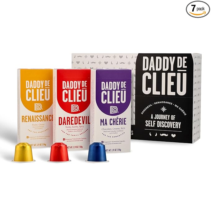 Daddy De Clieu Coffee Pods Discovery Pack Medium to Dark Roast Arabica and Robusta Compatible with Nespresso Original Line Machines Recyclable Aluminum Capsules 70 Count