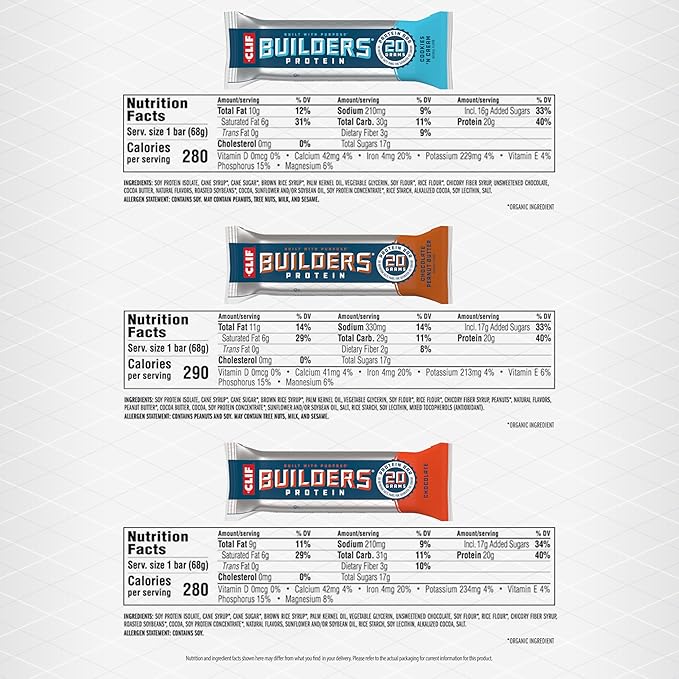 CLIF BUILDERS Protein Bars - 6-Flavor Variety Pack - 20g Plant Based Protein - Gluten Free - Non-GMO - Low Glycemic - No Artificial Sweeteners - 2.4 oz. (18 Count)