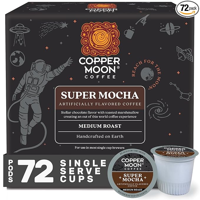 Copper Moon Single Serve Coffee Pods for Keurig K-Cup Brewers Medium Roast Super Mocha Blend 72 Count