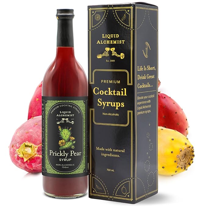 Liquid Alchemist Prickly Pear Syrup for Cocktails - Real Ingredients Make our Mixer Perfect for a Summer Cocktail and Margarita Mix - Vegan &amp Non-GMO (25.4 oz)