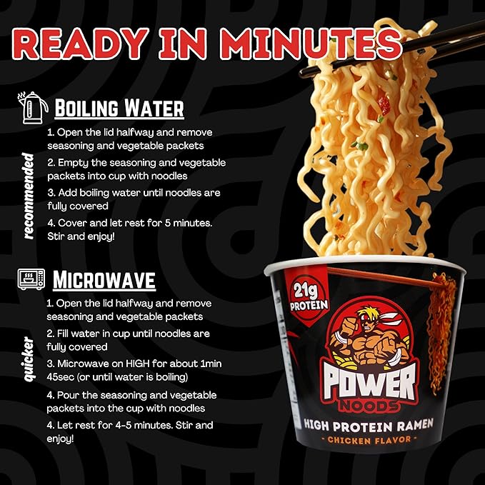 Power Noods High Protein Ramen Noodles - 12 or 6 Pack | Protein Ramen Cups for Lunch or Dinner | Better for You Plant-Based Instant Meal