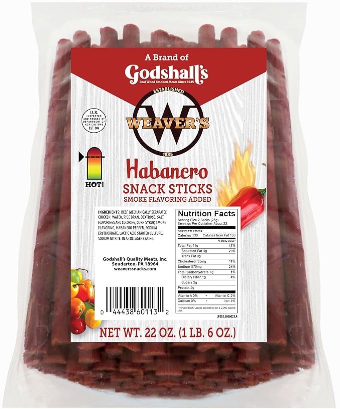 Weaver’s Habanero Snack Sticks (44 spicy 7 beef and chicken snack sticks per 22oz bag)