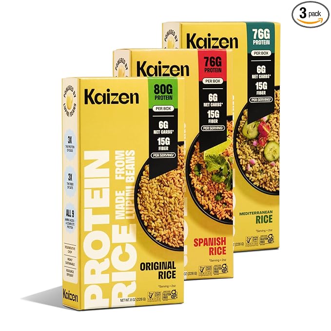 Kaizen Low Carb Keto Rice Variety Pack - High Protein (20g) Keto Friendly Gluten-Free Plant-Based Made with High Fiber Lupin Flour - 8 ounces (Pack of 3)