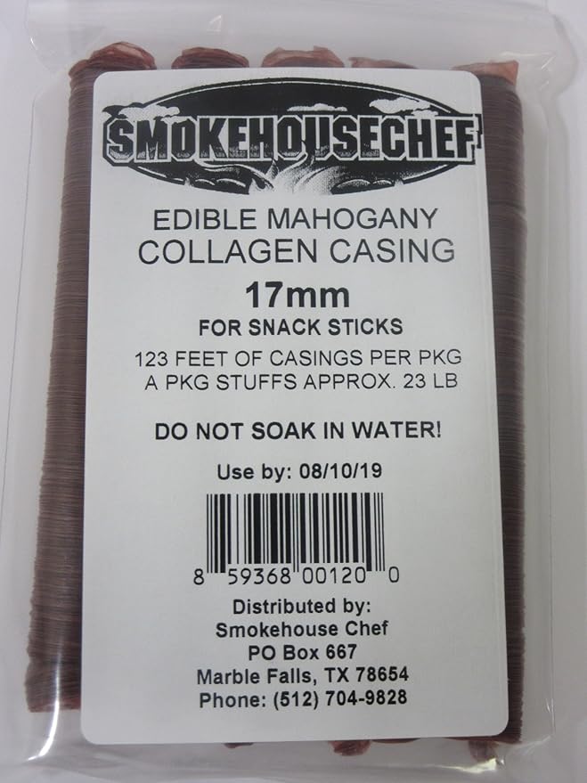 17 mm SLIM snack stick casings for homemade snack Slim Jim sausage. Just add beef venison pork etc. ENOUGH Casings for 23 lbs of meat. 5 strands per pack