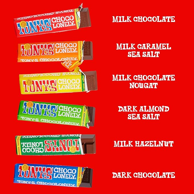 Tony’s Chocolonely Rainbow Chocolate Candy Bar Variety Pack Belgian Dark &amp Milk Chocolate With Sea Salt Caramel Almond Hazelnut &amp Nougat Made From Quality Fairtrade Cocoa 12 Bars 10.16
