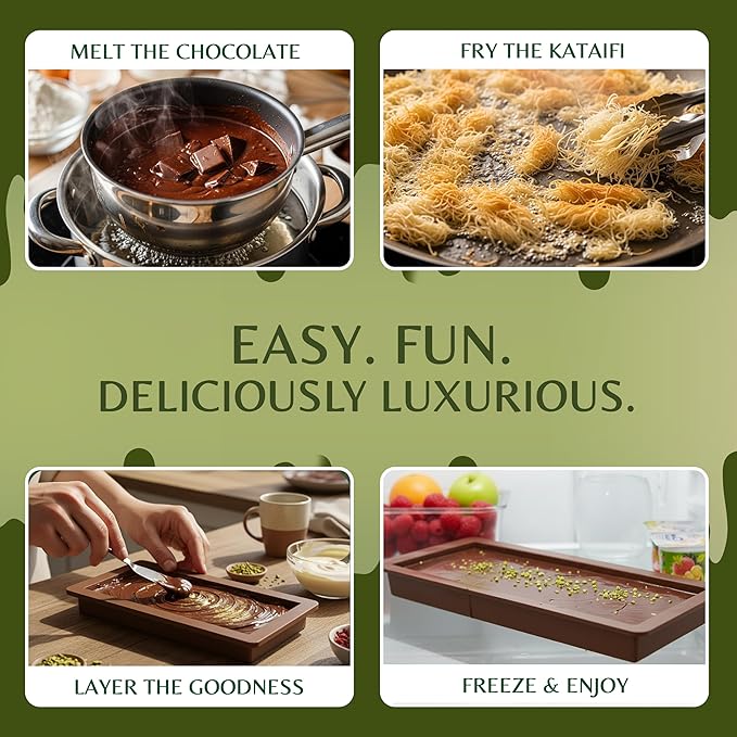 Dubai Chocolate Bar Kit Master Make at Home Set with Pistachio Cream Tahini Mix Dried Kataifi Milk Choco Melting Wafers Jumbo Bar Mold &amp Step-by-Step Guide – Unique Premium Gift for Dessert Lo