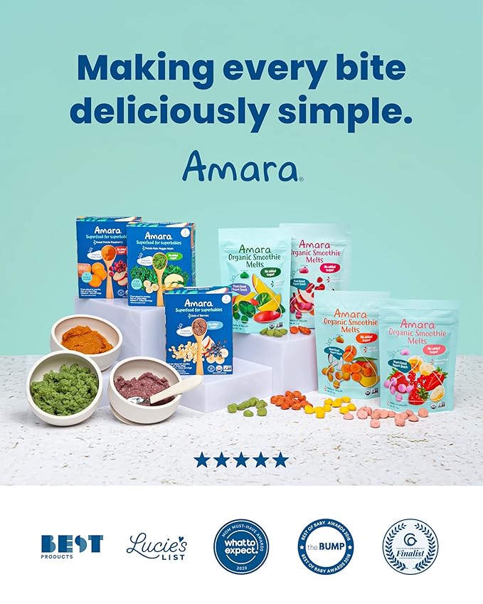 Amara Organic Fruit Bites Sweet Strawberry - No Added Sugar Dairy-Free Nut-Free Organic Fruit Snacks Made with Organic Whole Foods Allergy-Friendly Healthy Fruit Snacks for Kids - 21g 6PK