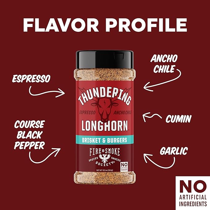 Fire &amp Smoke Society Thundering Longhorn Steak Seasoning | BBQ Rubs Steak Rub for Smoking and Grilling Meat | Brisket Burgers Dry BBQ Rubs and Spices | XL (2-Pack)