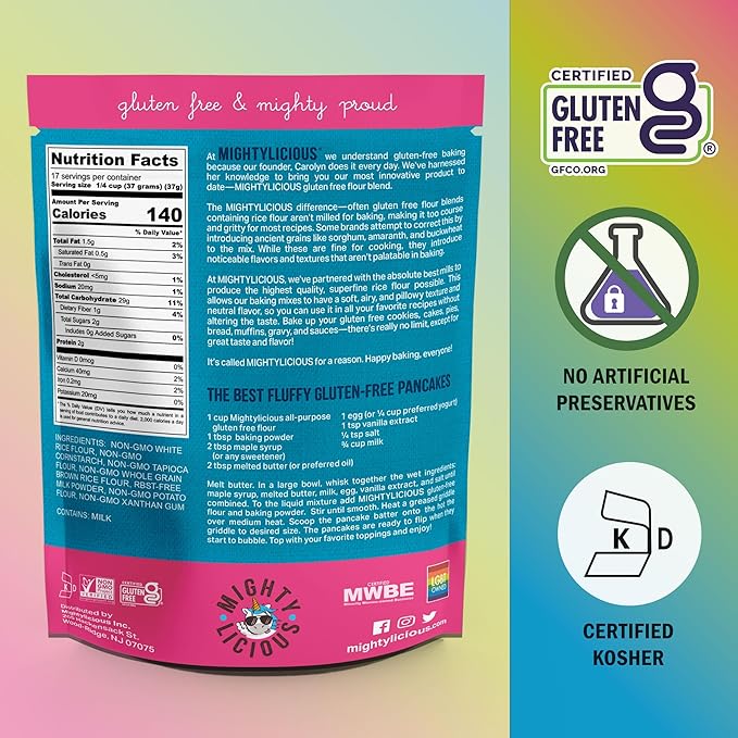 Mightylicious Gluten-Free All-Purpose Flour - Superfine Rice Flour - Non-GMO - Allergen Friendly - Ideal for Baking Cooking and Topping for Cakes Bread Muffins - 3-Pack (66oz Total 4.3lbs)