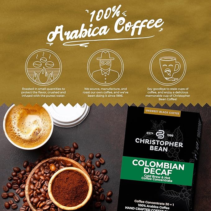 Christopher Bean Coffee - 396 servings 30 to 1 Blend Bag in Box Liquid Instant Coffee or Cold Brew Coffee Concentrate - Hot or Iced Coffee - Decaf Colombian
