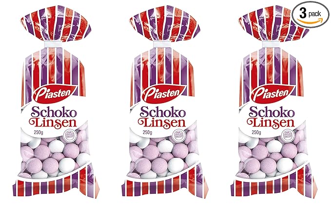 Piasten Schoko Linsen Mint Dragees From Germany Pack of 3 (250g - 8.8Oz Bag)