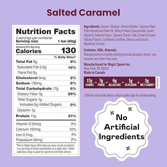 Magic Spoon Treats - 16 High Protein Bars Salted Caramel - High Protein Gluten Free Snack - Sugar Free &amp Gluten Free Protein Cereal Bar - Low Carb &amp Keto Friendly - Healthy Snacks for Adults