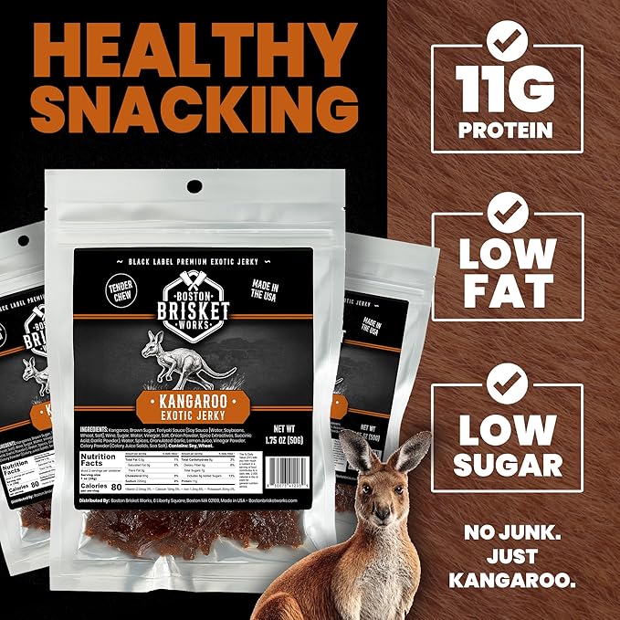 KANGAROO JERKY - 100% Australian Wild Game - Exotic Lean Meat Snack - Unique Travel Food Gift for Him - Fun Aussie Novelty Present
