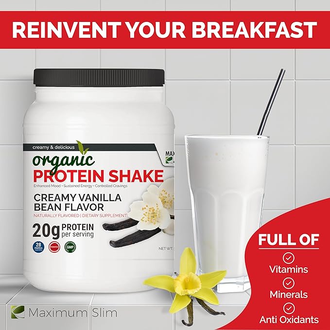 Maximum Slim Organic Protein Shake - Creamy Vanilla Bean Flavor