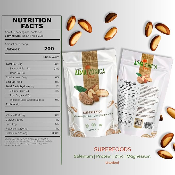 Raw Brazil Nuts 1 lb (16 oz) – Wild Harvested Unsalted Whole High Selenium Non-GMO Single-Origin Bolivia Gluten-Free Kosher Resealable Bag | ALMAZÓNICA