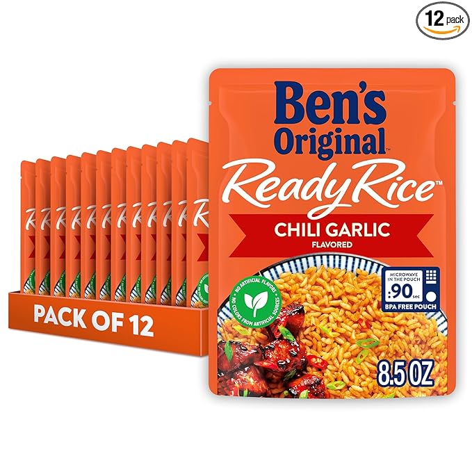 Ben’s Original Ready Rice Chili Garlic Flavored Rice Easy Dinner Side 8.5 oz Pouch (Pack of 12)