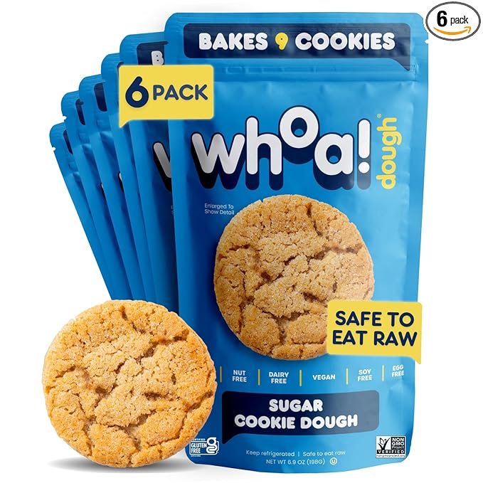 Whoa Dough Ready to Bake Cookie Dough Sugar Cookie – Certified Non-GMO Kosher Gluten Free – Plant-Based Snack Dough Made with Real Ingredients – 6 Pack