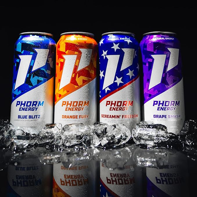 Phorm Energy Drink Blue Blitz Blue Raspberry Flavor 200 MG Natural Caffeine From Green Tea Sugar Free Carbonated Drink With Electrolytes &amp Vitamin B12 Dairy &amp Gluten Free Vegan 16 FL Oz