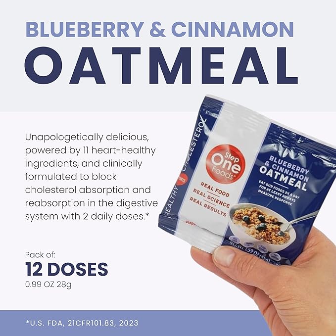 Step One Foods Blueberry Cinnamon Oatmeal Heart Healthy Snack Plant Sterols Omega 3's and Dietary Fiber Gluten Free Vegan Zero Sodium Non-GMO Individual Packs (12 Pack)