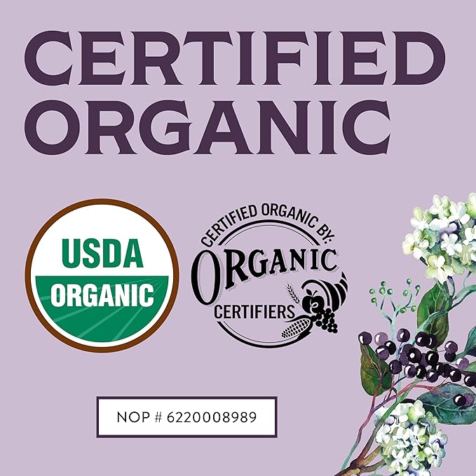 Certified USDA - 100% Organic Dried Elderberries - 1lb Bulk - Non-Irradiated Non-GMO Wild Harvest Whole Black Elderberry Immune Support - Raw Vegan Sambucus 1 Pound