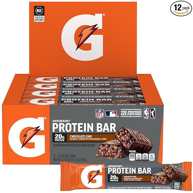Gatorade Whey Protein Recover Bars Chocolate Chip 2.8 ounce(Pack of 12)