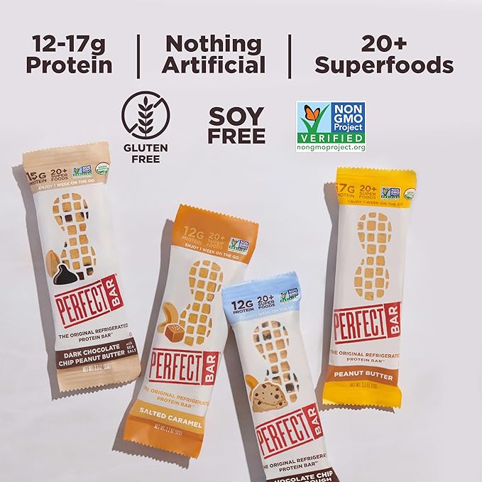 Perfect Bar Protein Bars Best Sellers Variety Pack Gluten Free Made with Organic Honey Peanut Butter Cookie Dough Texture Refrigerated 2.2-2.5 Oz Bars 8 Count