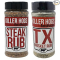 Killer Hogs Barbecue Rub Variety Pack - Steak Rub and Texas Brisket BBQ Rub - Pack of 2 Bottles - 32 oz by Volume Total - 22 oz by Weight Total - Championship BBQ and Grill Seasoning