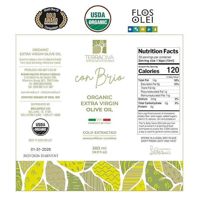 WellEatable Ultra High +1500 mg/kg Polyphenol Rich Olive Oil 2025 NYIOOC Gold Early Harvest Organic Extra Virgin Olive Oil from Italy Lab Tested Cold Extracted for Phenolic Shot 16.9 fl oz