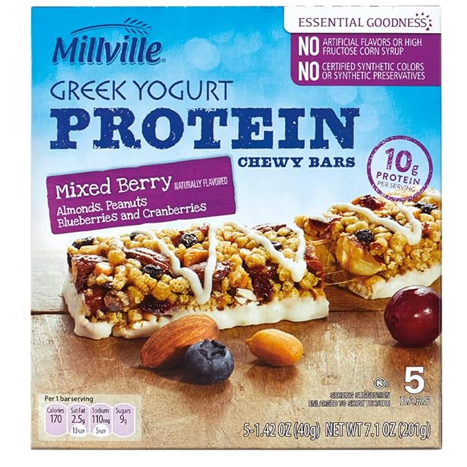 Protein Bars 2-Pack – 10g Protein Greek Yogurt Dipped Strawberry &amp Mixed Berry with Almonds &amp Peanuts No Artificial Flavors or Preservatives 10 Chewy Healthy Indulgent Granola Bars